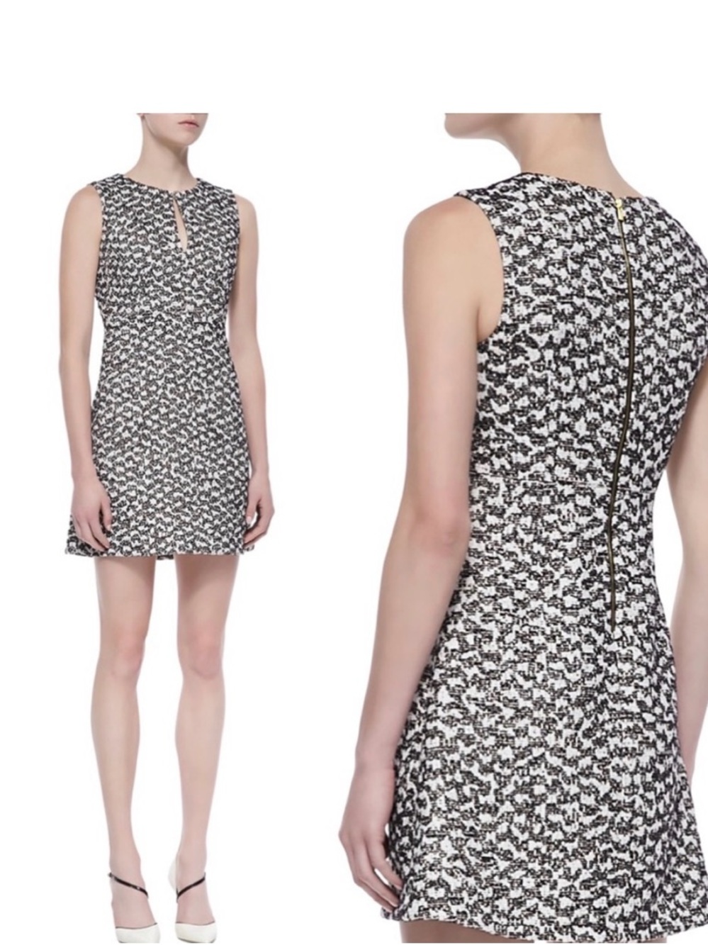 Diane Von Furstenberg Black & White Textured Keyhole Mini Dress